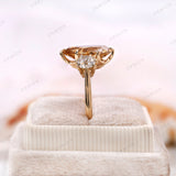 Pear Champagne Three Stone Ring, Old Cut Three Stone Ring, Old Mine Cut Ring, Georgian Ring Gold, OEC Side Stones, Champagne Teardrop Ring