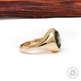 OMC Oval Blue Green Moissanite Signet Ring, 14K Yellow Gold Chunky Ring, Unique Statement Ring For Women, Color Stone Engagement Rings