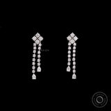 Lab Grown Diamond Dangle Drop Earrings, Round & Pear Cut Diamond Flexible Double Strand Hanging Dangler Solid Gold Statement Earrings