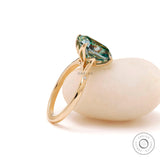 Elongated Cushion Blue Green Moissanite Ring, Celestial Engagement Ring, Starburst Ring, Cathedral Rings, Tulip Setting Ring, Bicolor Ring