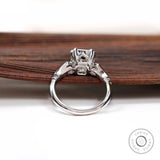 Art Deco Moissanite Ring, Emerald Cut Engagement Ring, 14k White Gold Ring, Double Claw Prong Ring, Milgrain Ring Gold, Cathedral Rings