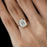 Emerald Cut Moissanite Hidden Halo Bezel Engagement Ring in 18K Yellow Gold Step Cut Solitaire Promise Wedding Anniversary Ring For Women