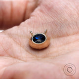 2.2 CT Oval Deep Blue Moissanite Pendant, East West Old Mine Cut Pendant, Closed Bezel Georgian Style Pendant, Double Loop Gold Pendant