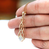 Celtic Knot Pendant Yellow Gold 5 MM Princess Cut Moissanite Pendant Statement Pendant for Women Unique Pendant For Chain Celtic Jewellery