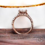 Round Brilliant Cut Moissanite Ring With Matching Band, Engagement Ring Set, Bridal Ring Set, Wedding Ring Set, Half Eternity Bubble Band