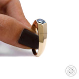 Mens Hexagon Blue Moissanite Signet Ring Flush Set 14K Solid Gold Mens Bezel Set Knife Edge Tapered Band Wedding Marriage Ring For Him