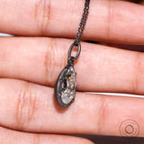 Old Mine Cut Pear Georgian Style Moissanite Pendant, Oxidised Sterling Silver Fine Matte Finish, Vintage Gold Pendant, Closed Bezel Pendant