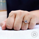 Three Stone Round Trilogy Moissanite Engagement Ring 10k 14k 18k Rose Gold Matte Finish Side Tapered Baguettes Cathedral Ring