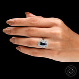 Old Mine Cut Oval Deep Blue Moissanite Ring, Princess Diana Ring, 18K White Gold Cluster Halo Engagement Ring, Statement Ring For Women