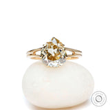 Georgian Glamour: Old Mine Cut Champagne Pear Ring with Split Shank Design, Vintage Elegance Moissanite Engagement Ring in Yellow Gold