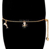 Ocean Charm Bracelet, Marine Life Charm, Sea Charm Bracelet, Starfish Turtle Octopus Charm Bracelet, Bolo Bracelet, Diamond Gold Bracelet