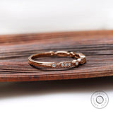 Vintage Moissanite Wedding Band, Dainty Half Eternity Band, 14K Rose Gold Milgrain Ring, Art Deco Round Moissanite Ring, Promise Ring