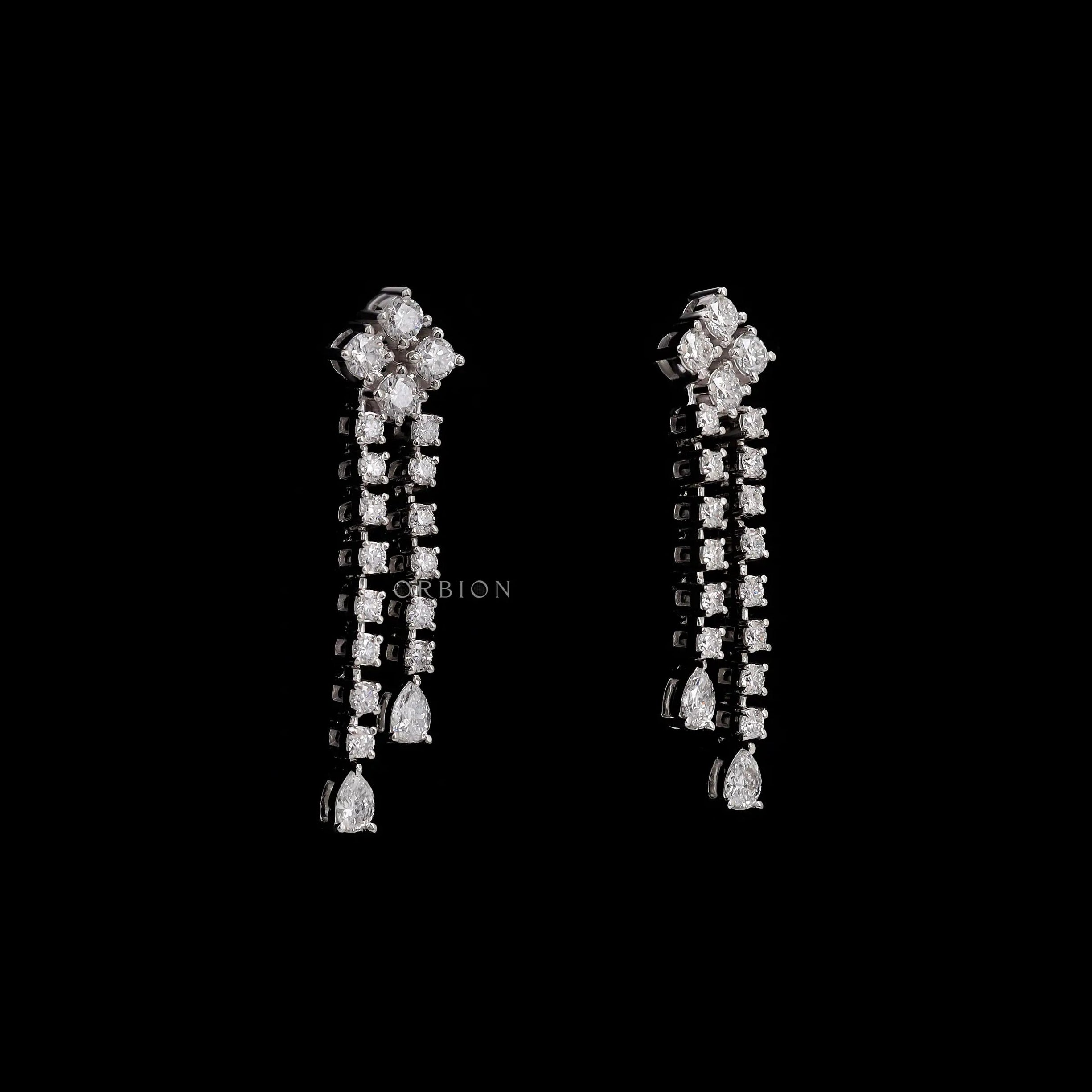 Elegant lab grown diamond wedding drop earrings with cascading double diamond strands