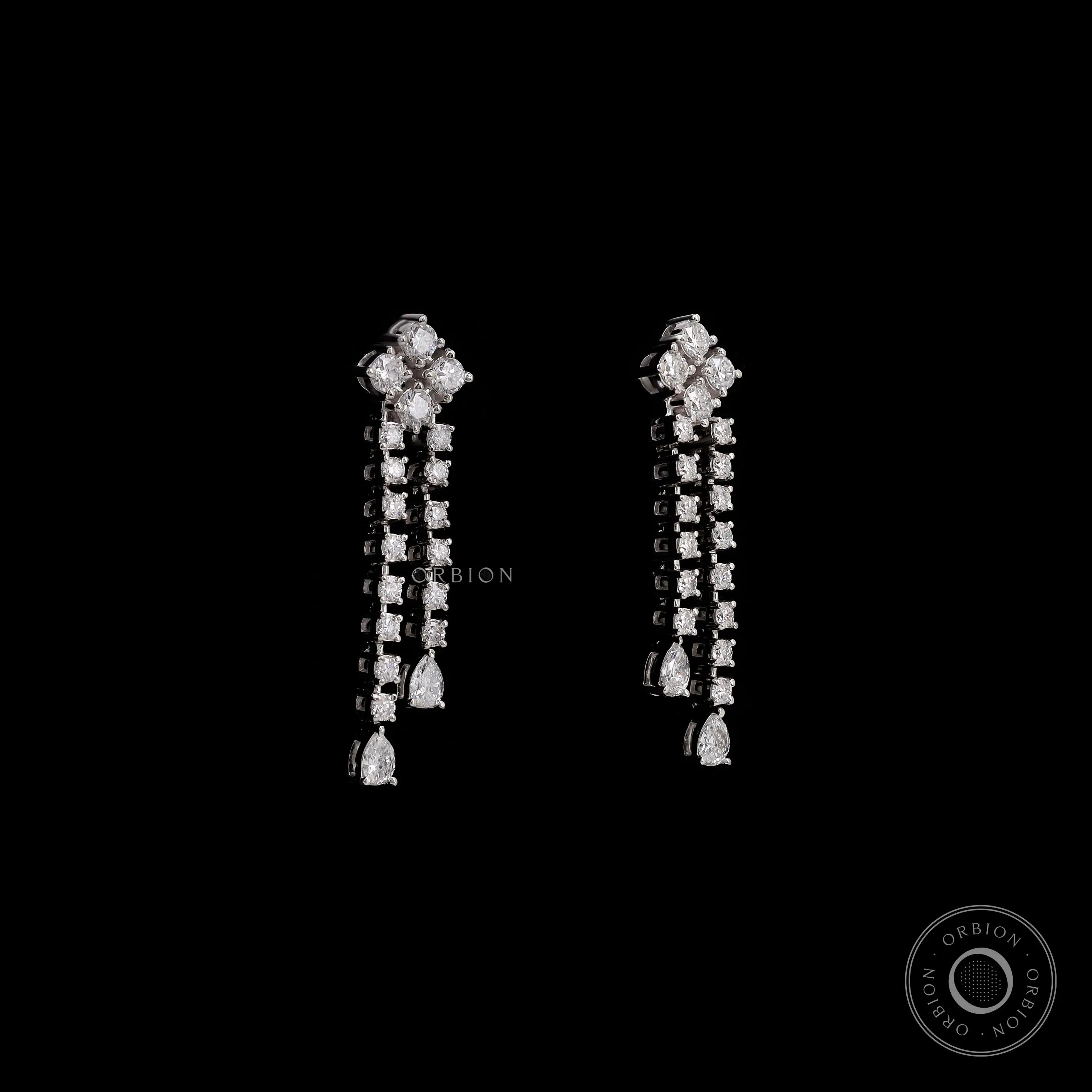 Elegant lab grown diamond wedding drop earrings with cascading double diamond strands