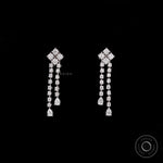 Lab diamond double strand dangle drop earrings in 14k white gold with round and pear diamonds