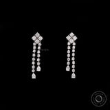 Lab diamond double strand dangle drop earrings in 14k white gold with round and pear diamonds