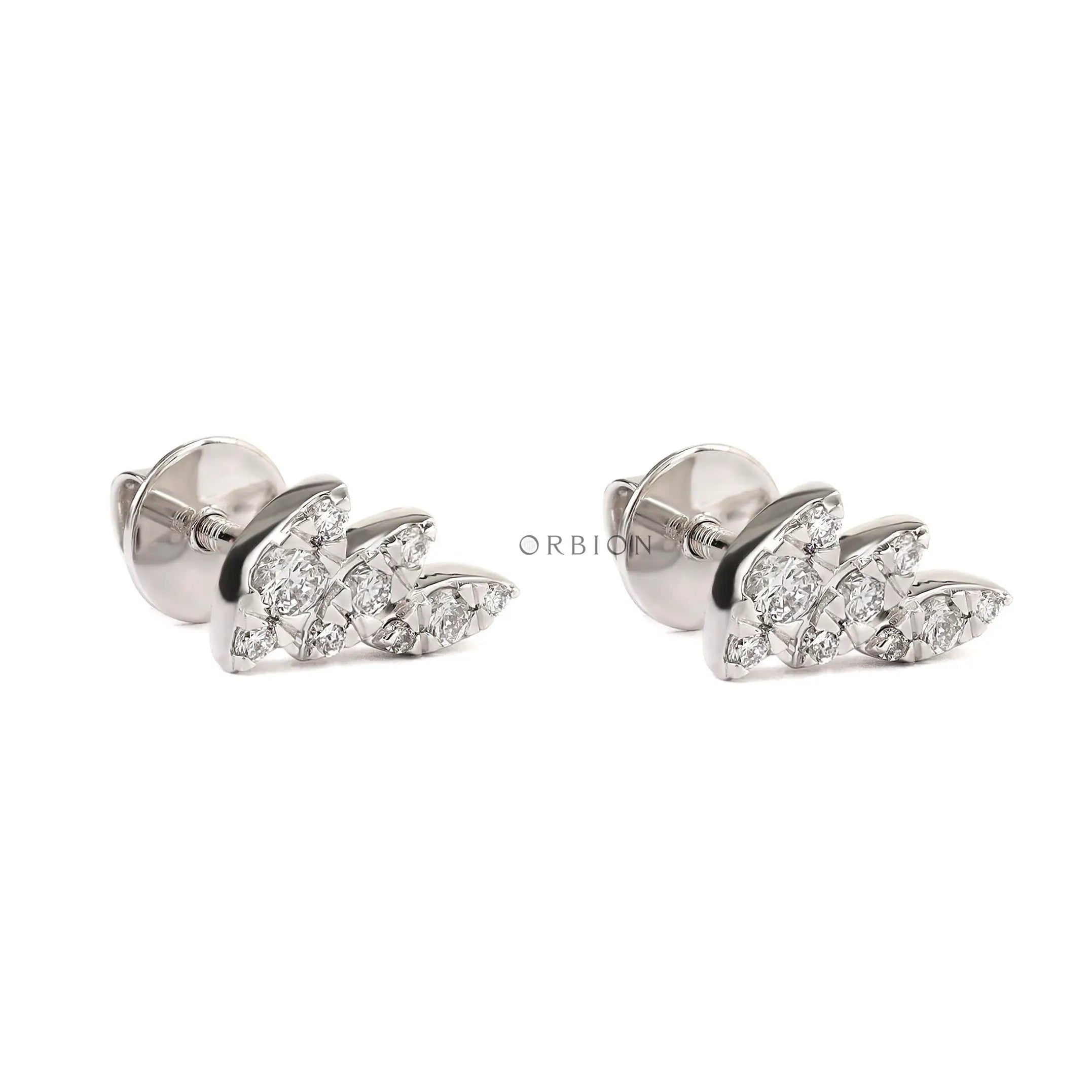 Contemporary flying angel wing diamond earrings close up