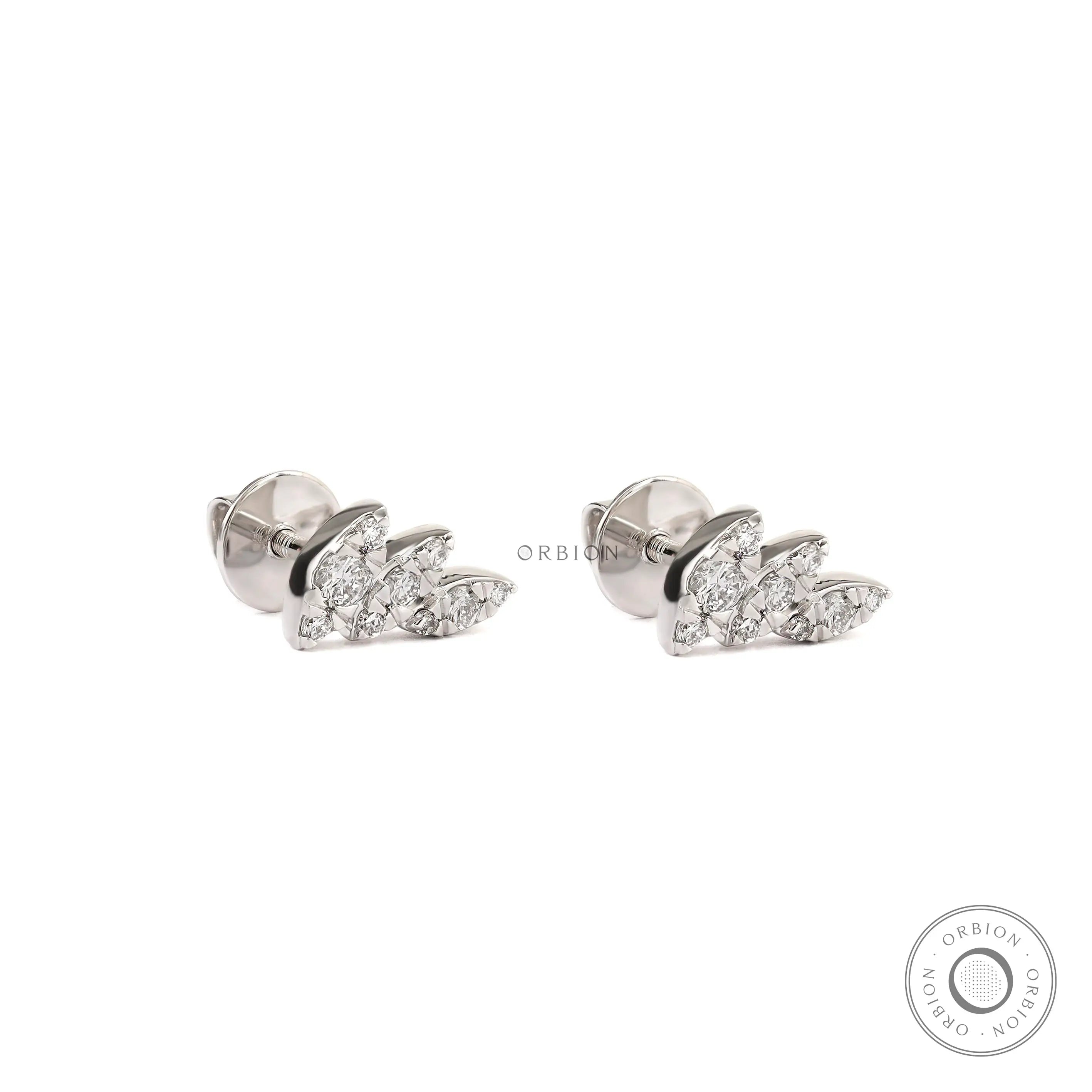 Contemporary flying angel wing diamond earrings close up