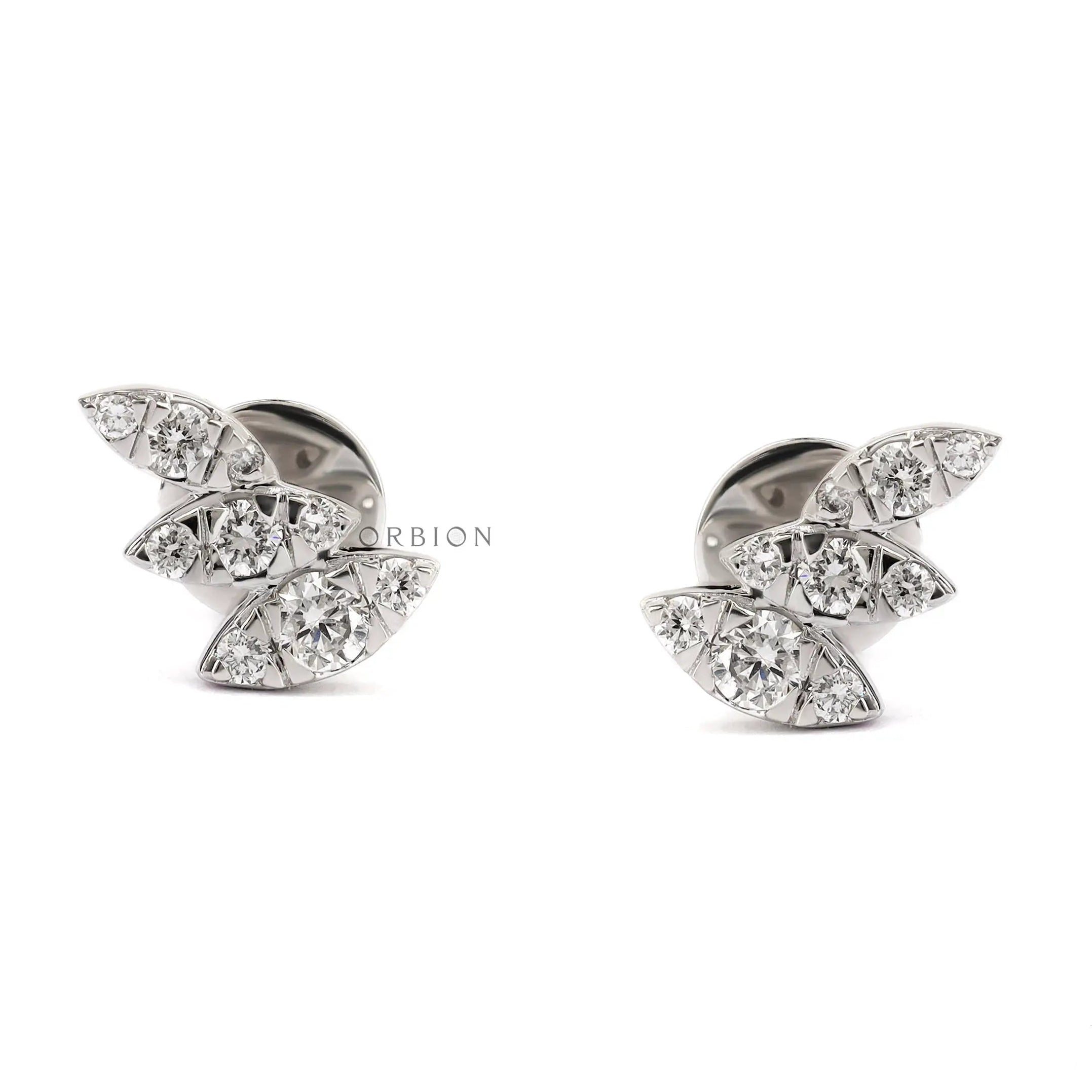 Lab grown diamond angel wing stud earrings in 14k white gold front view