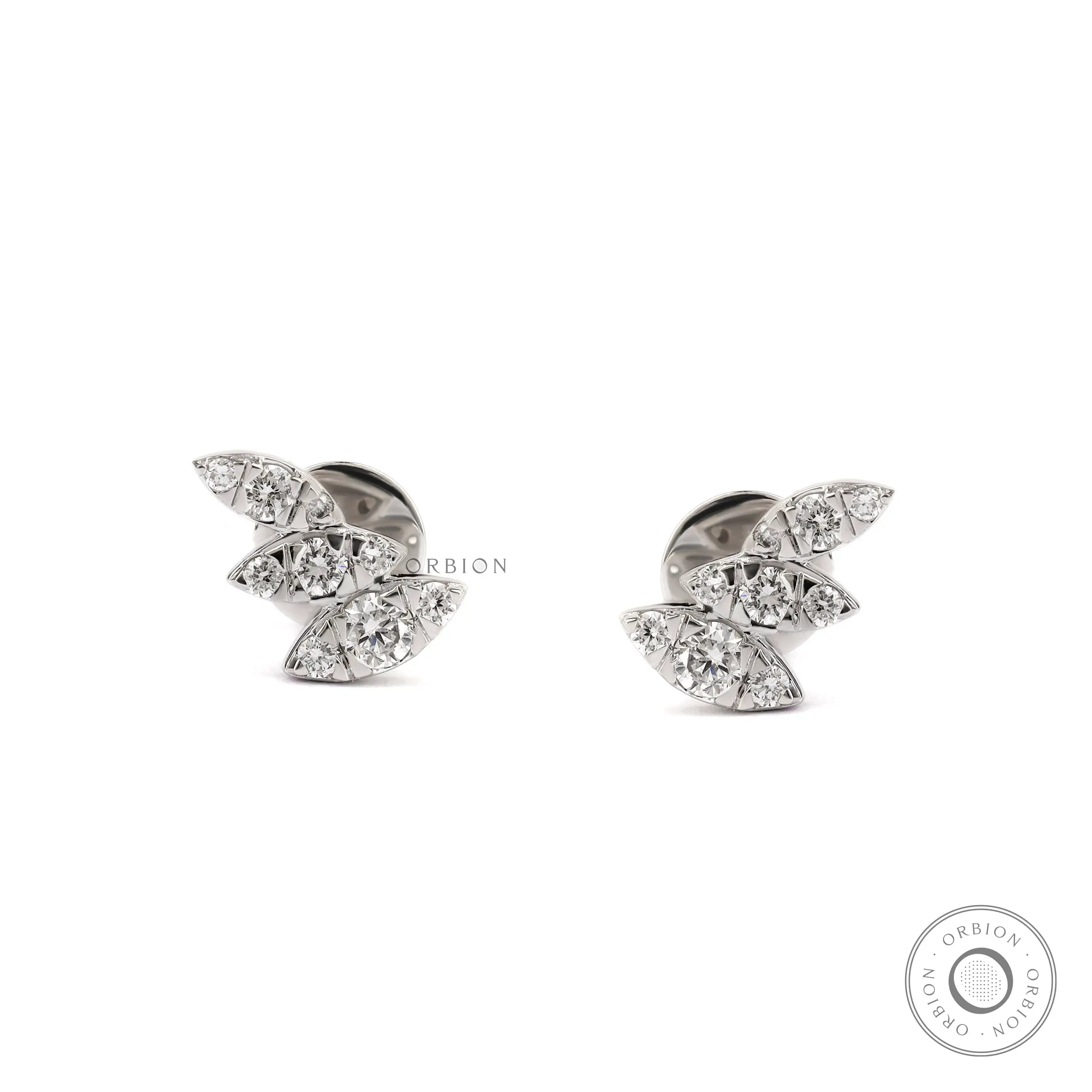 Lab grown diamond angel wing stud earrings in 14k white gold front view