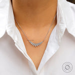 14k white gold diamond bar necklace front view on model