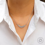 14k white gold diamond bar necklace front view on model