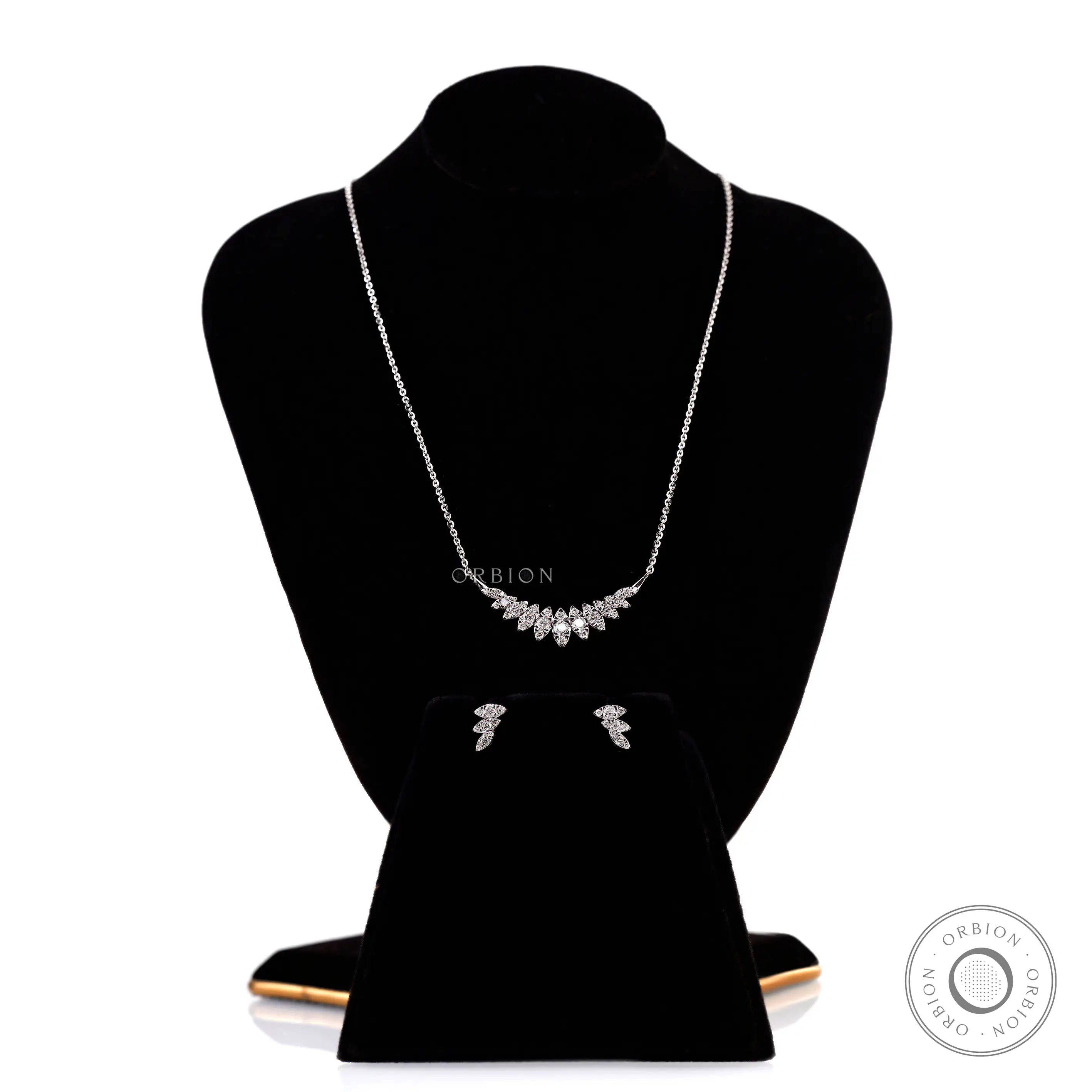 14k white gold diamond bar necklace with matching earrings