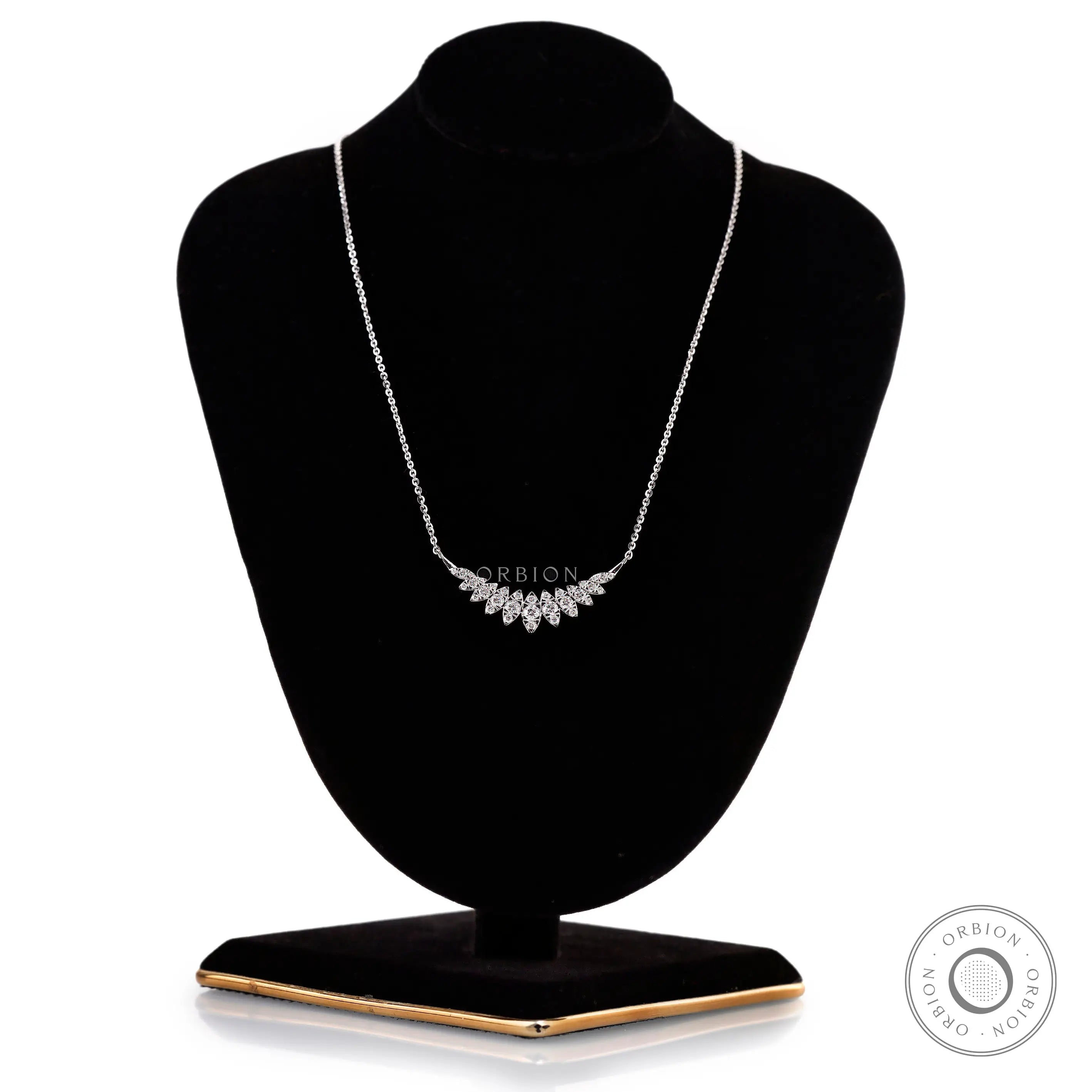 Contemporary marquise style lab diamond bar pendant necklace in 14k white gold