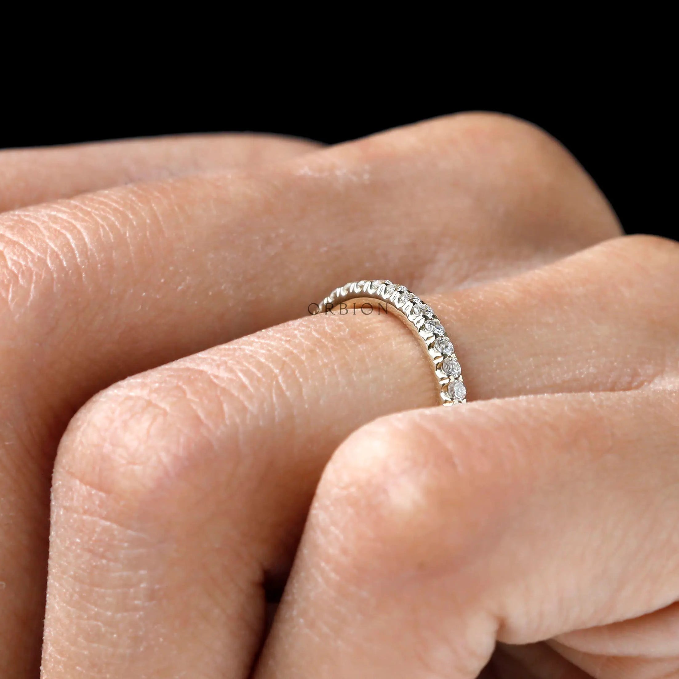 Unique pave half eternity moissanite or lab diamond band