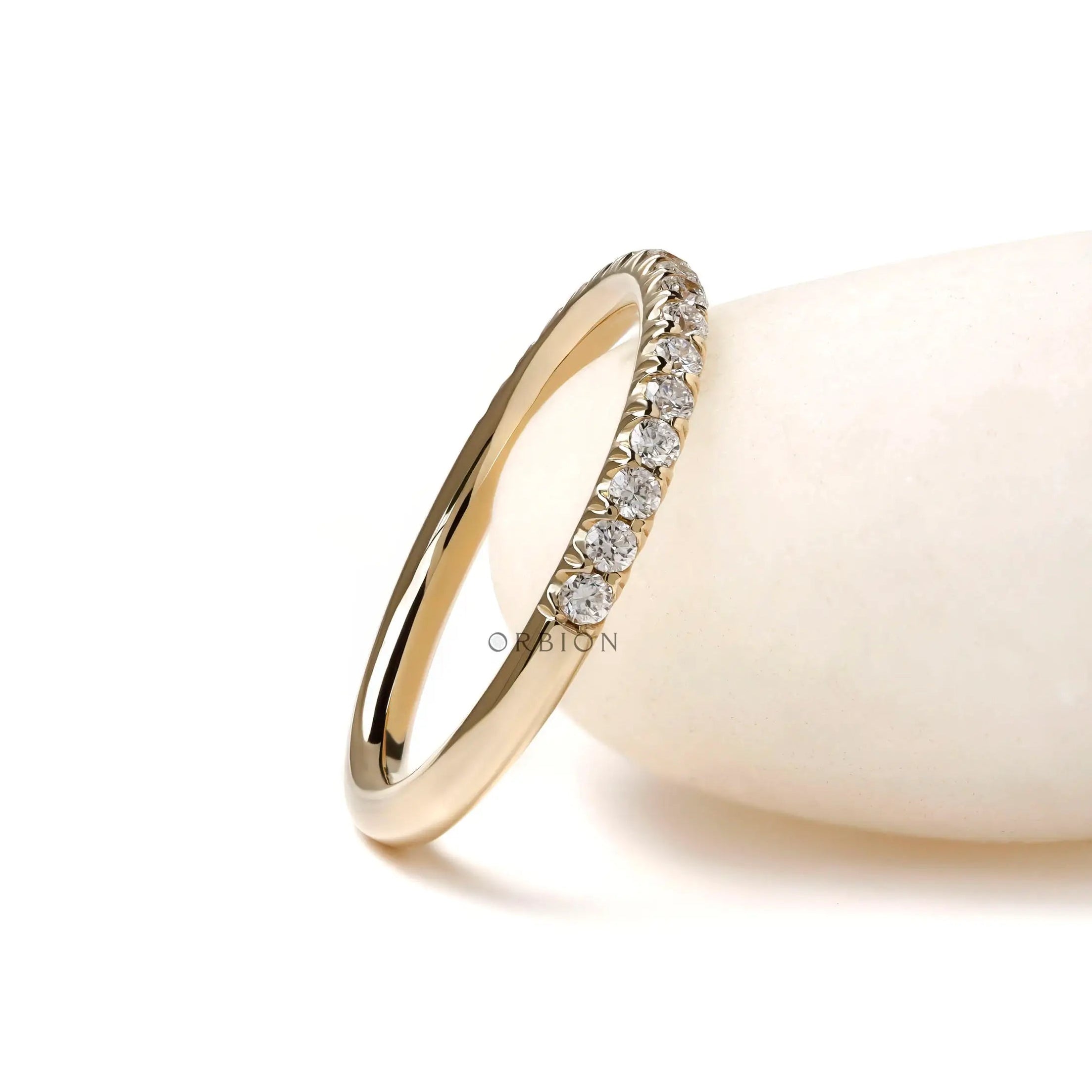 Elegant lab diamond wedding band with glossy 10K yellow gold finish