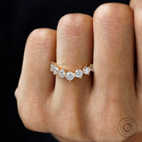 Round Lab Diamond/Moissanite Curved Wedding Band Contour Ring Women Chevron Stacking Ring Wishbone Wedding Ring Nesting Ring Gold 14k