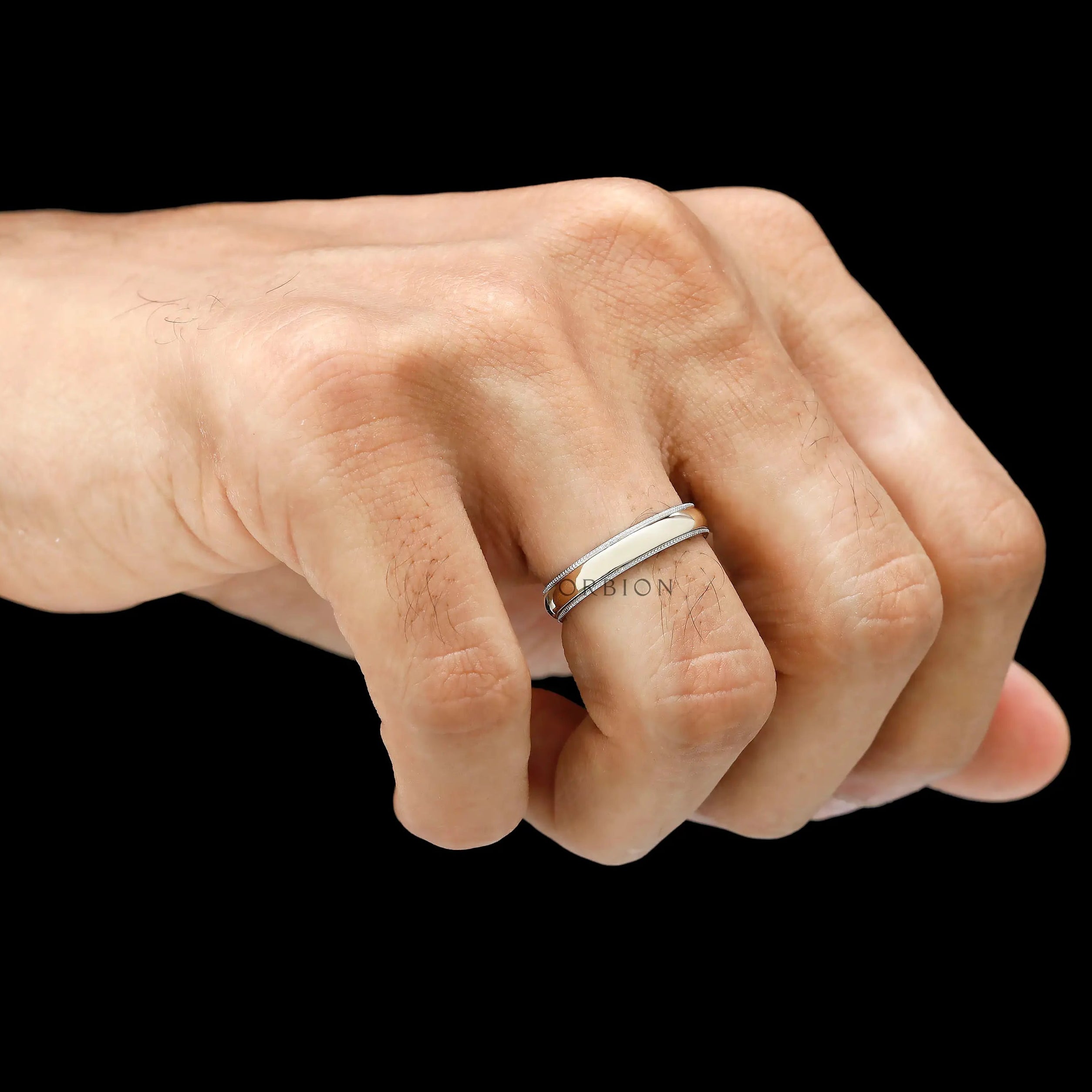 Elegant mens classic dome wedding band milgrain edges