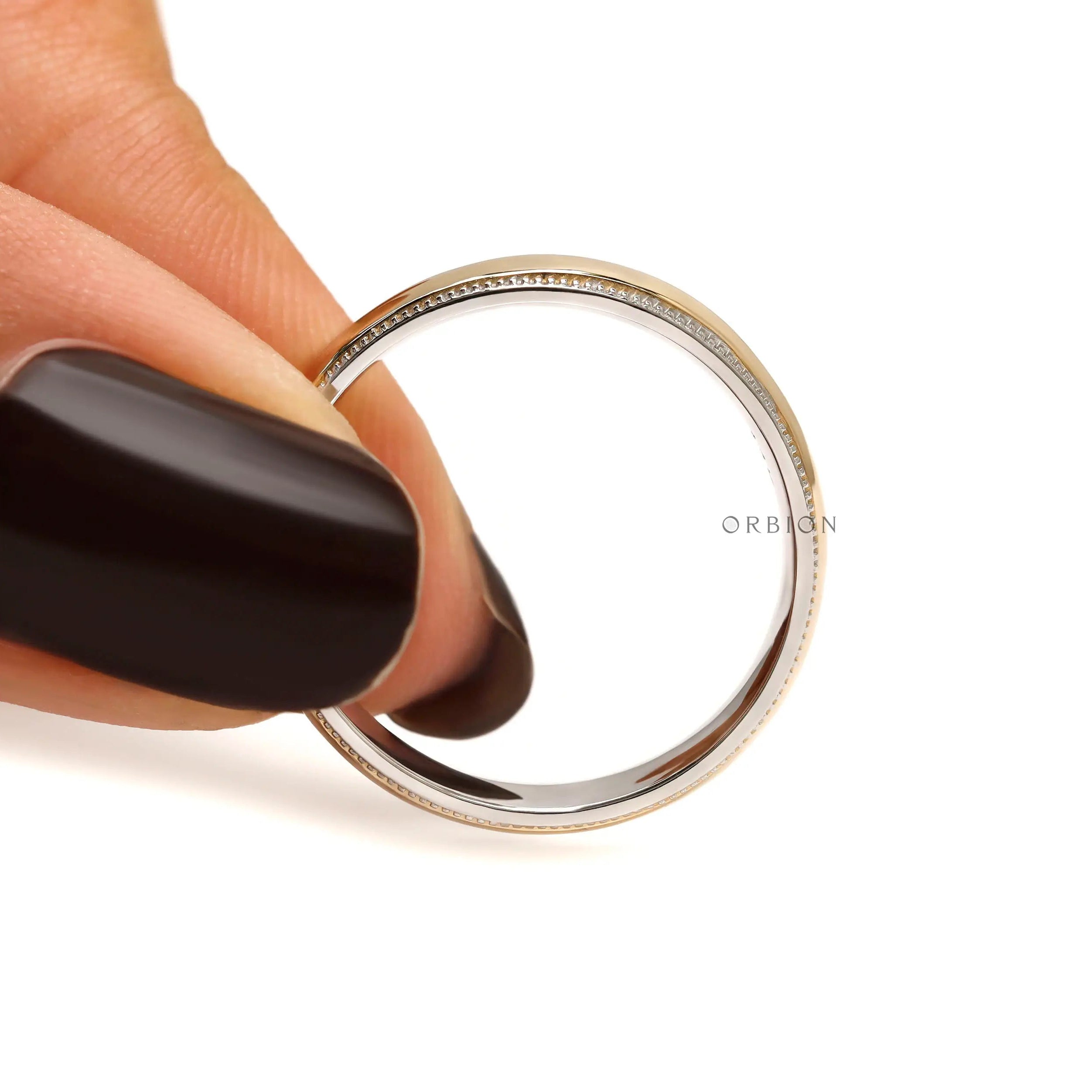 Side profile dome milgrain mens wedding band