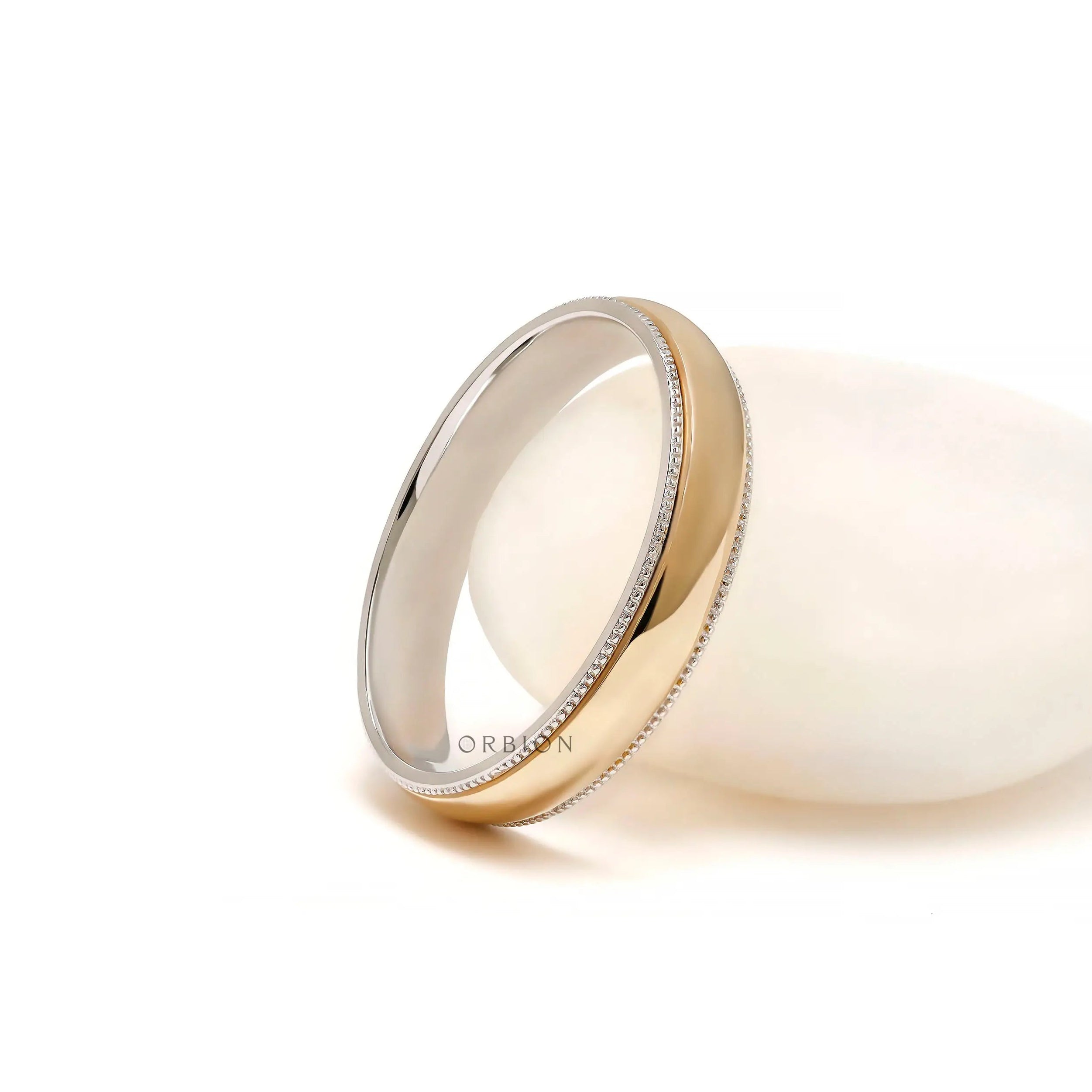 Mens 14k yellow and white gold dome wedding band