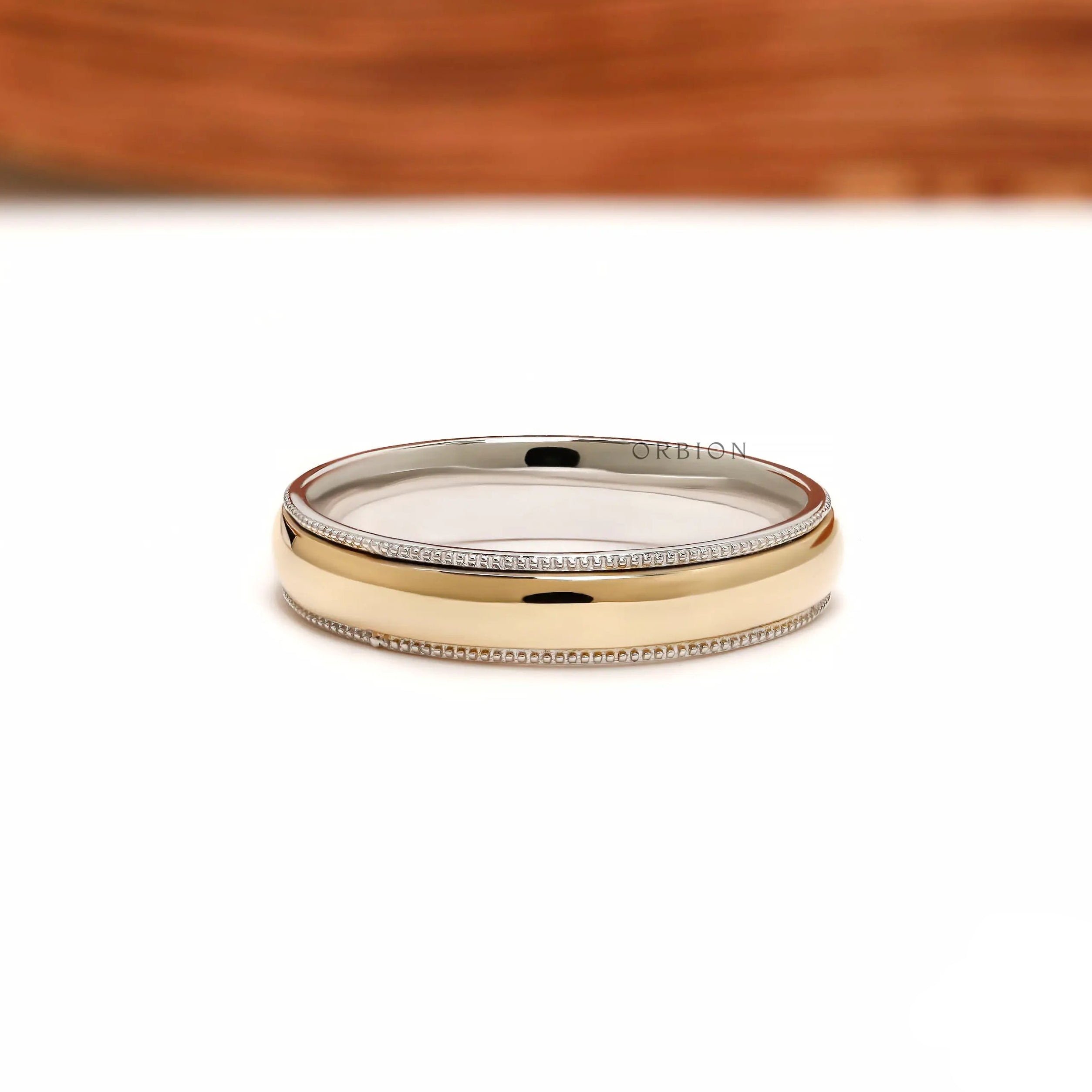 Classic dome wedding band mens two tone gold ring