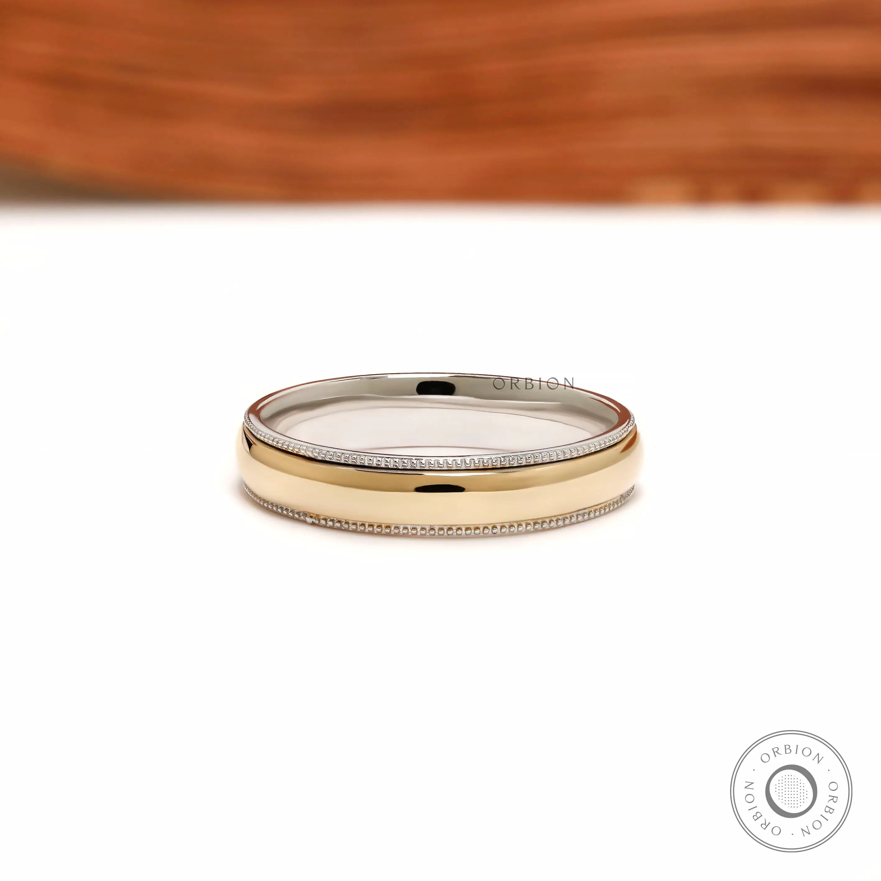 Classic dome wedding band mens two tone gold ring