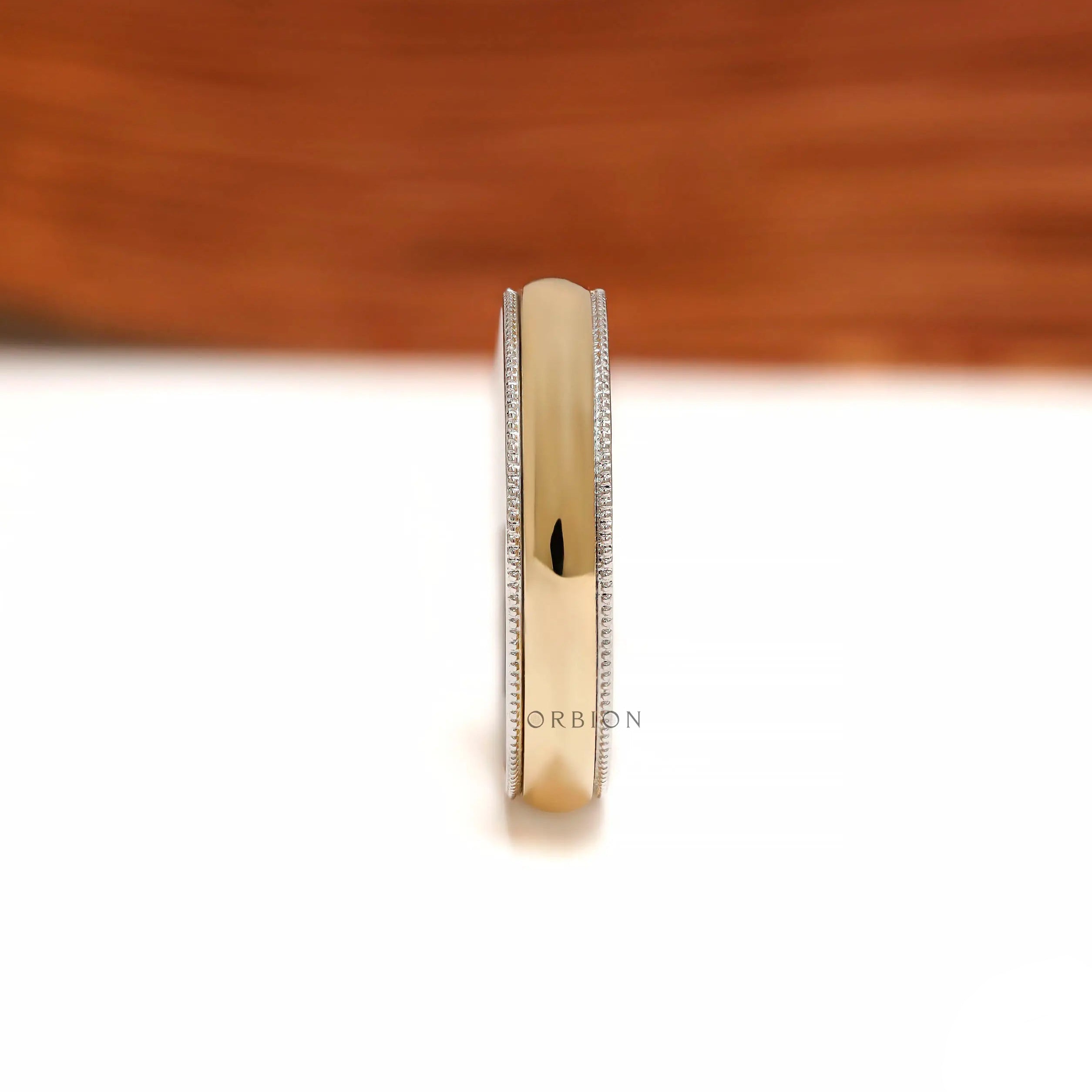 Milgrain edge mens wedding ring polished two tone band