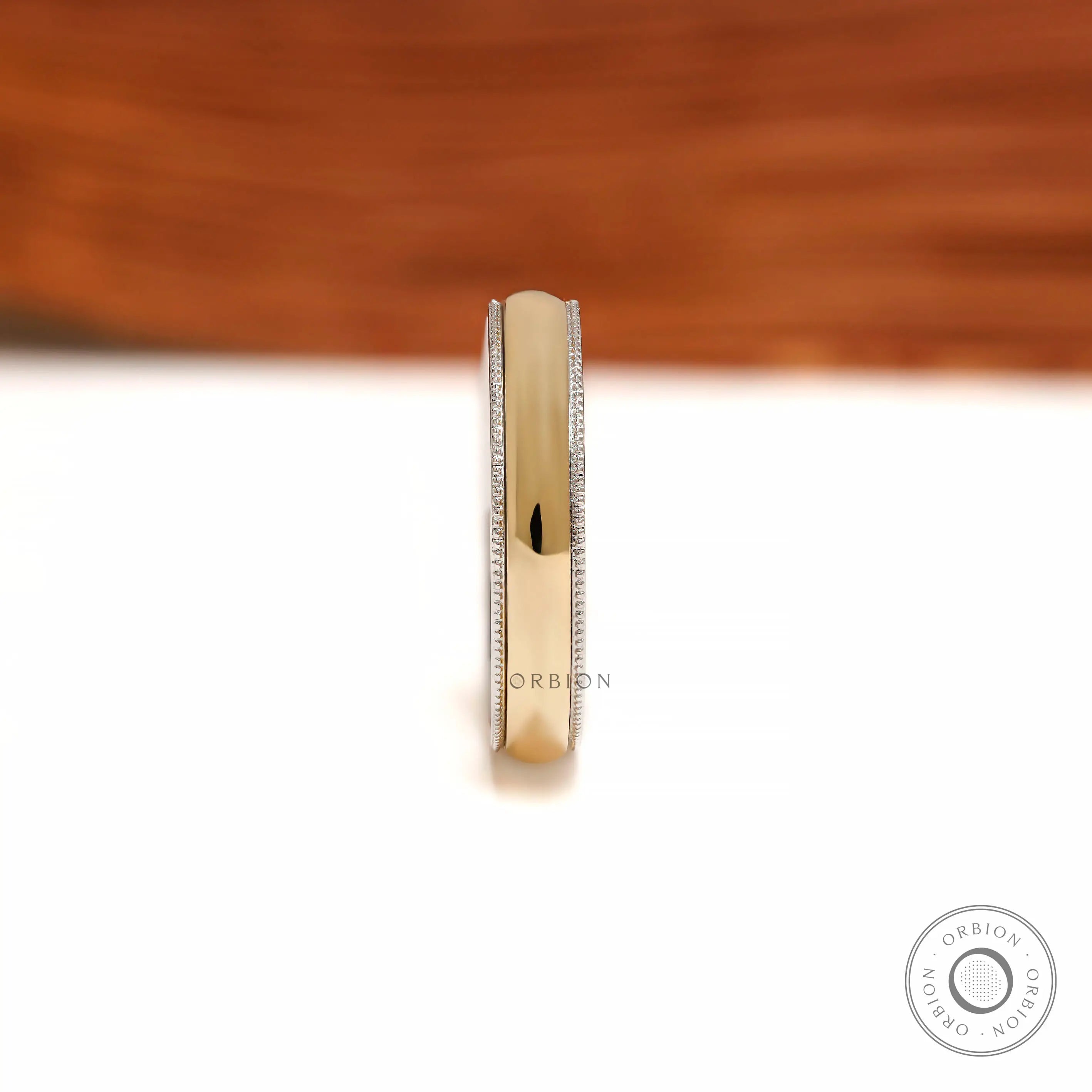 Milgrain edge mens wedding ring polished two tone band