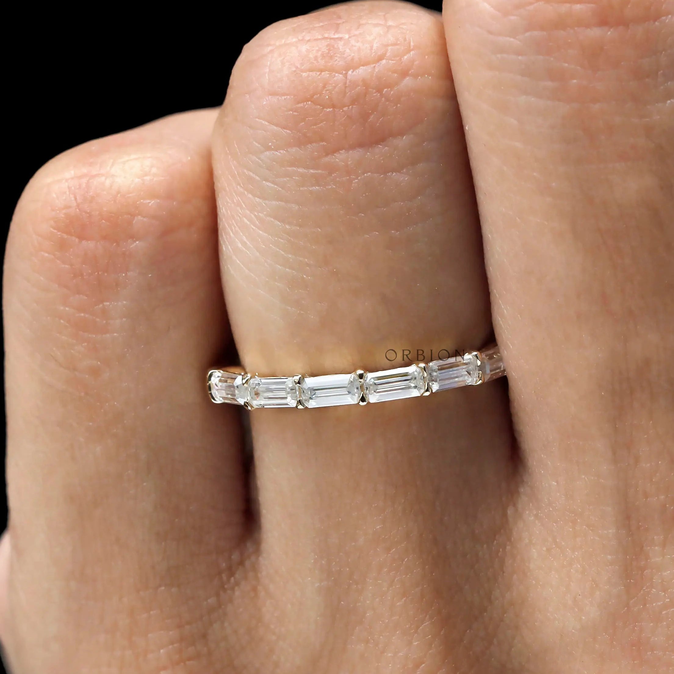 Emerald cut half eternity stacking band women