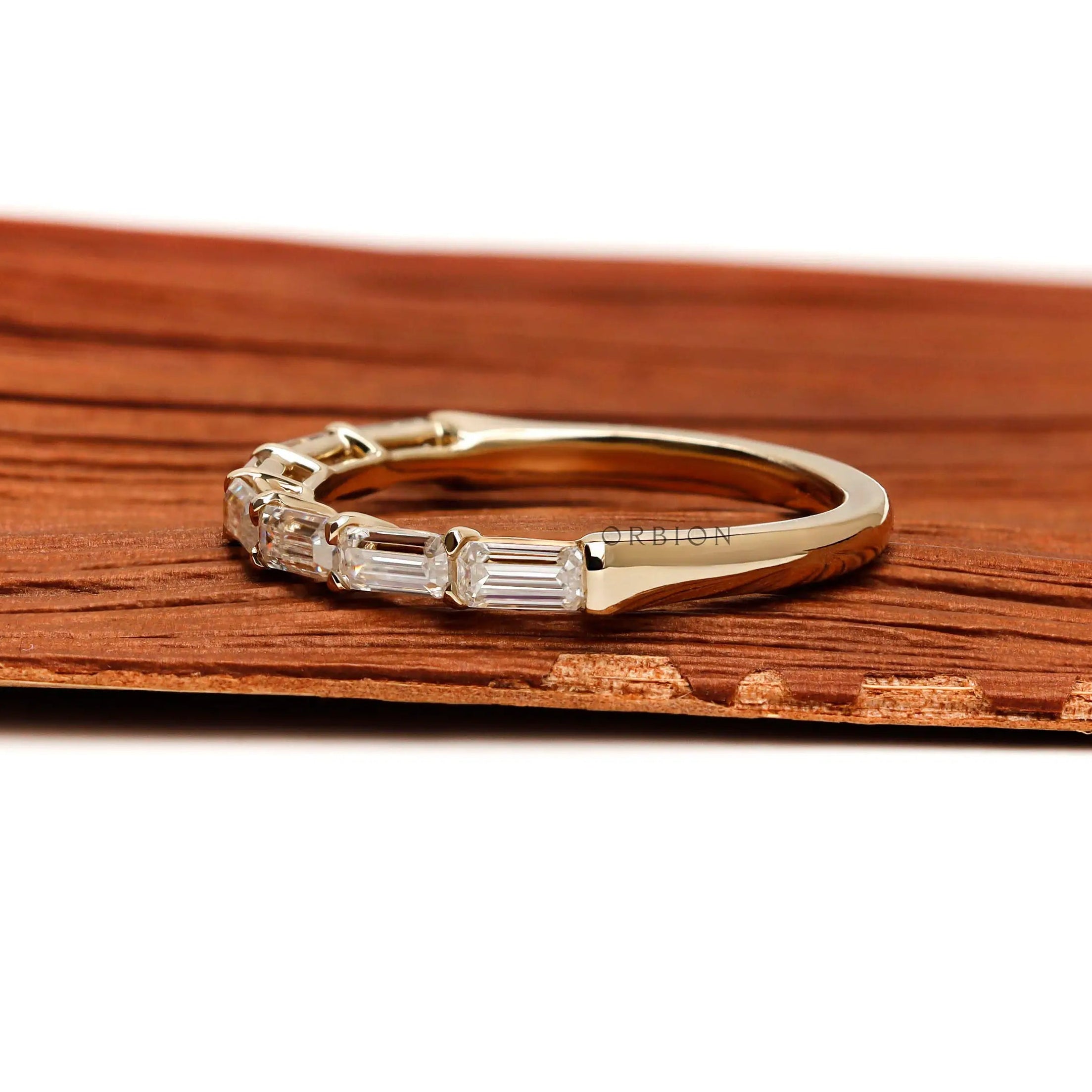 Minimalist emerald cut east west stacking band ring