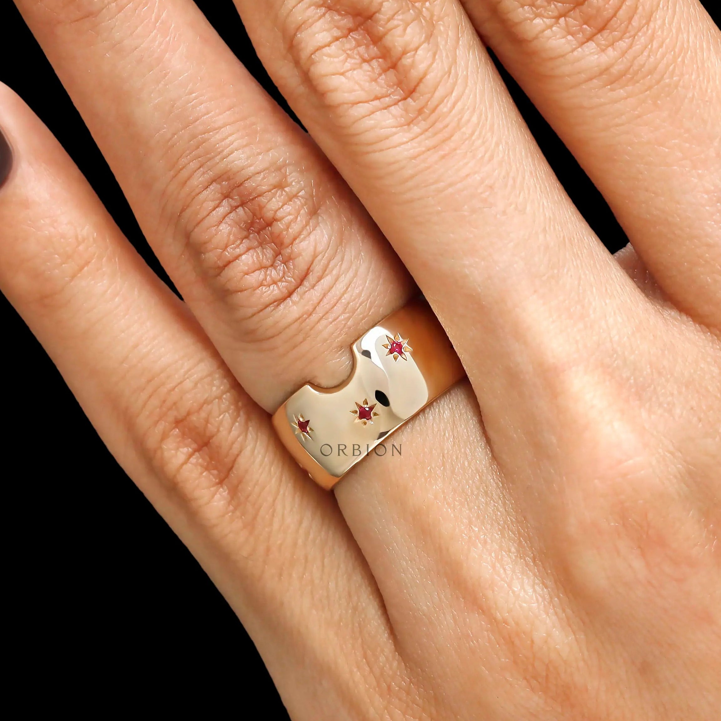 Wide layering band yellow gold