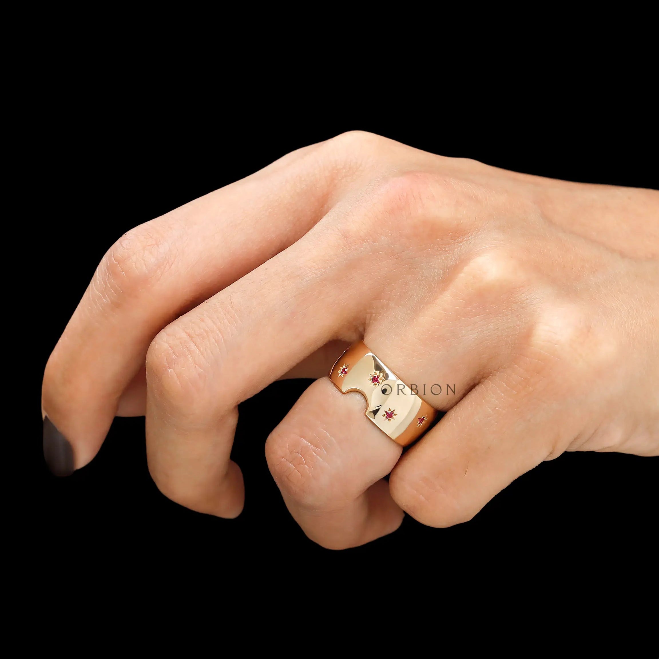 Statement ruby dome band worn on hand