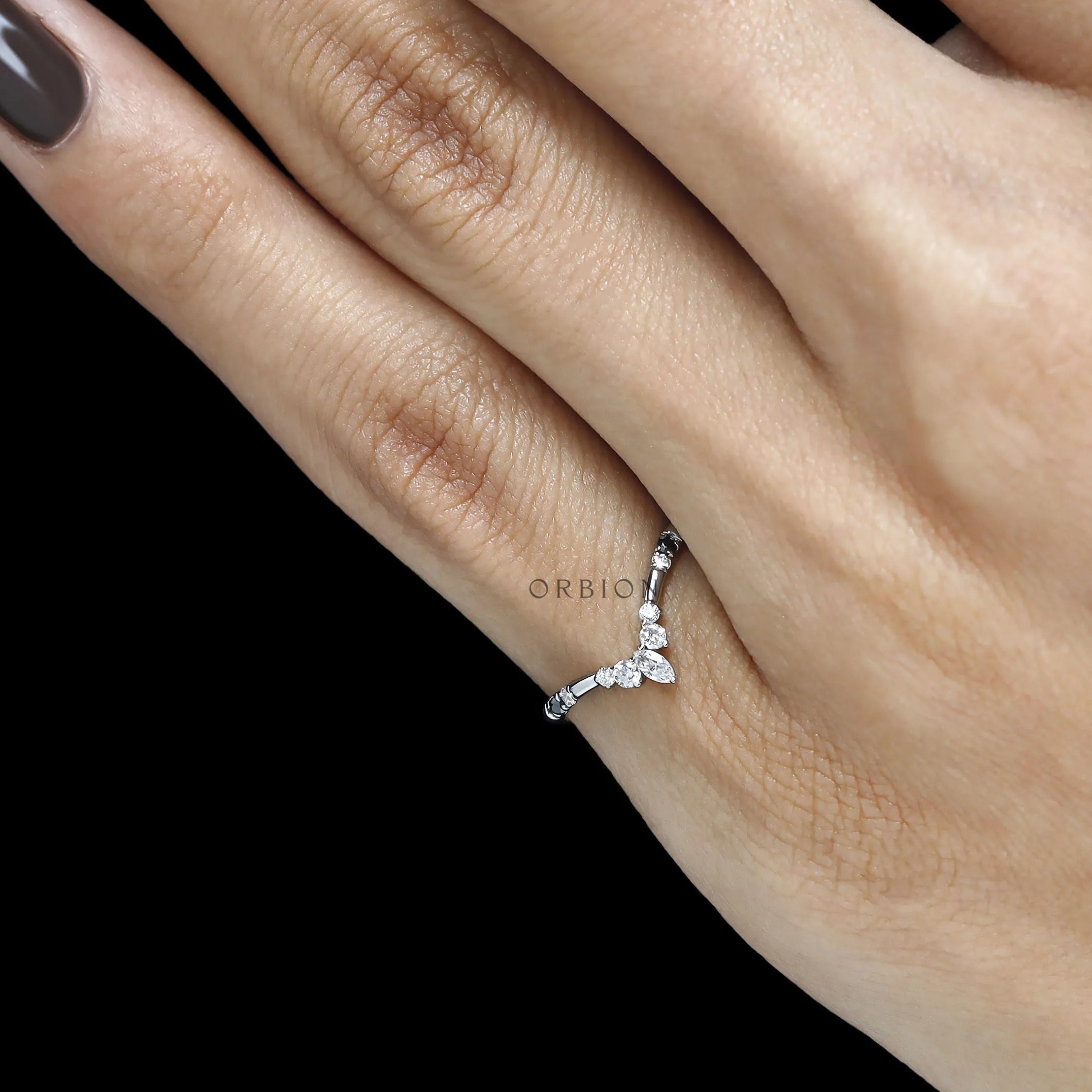Fine jewelry platinum wishbone ring, Nesting band ring
