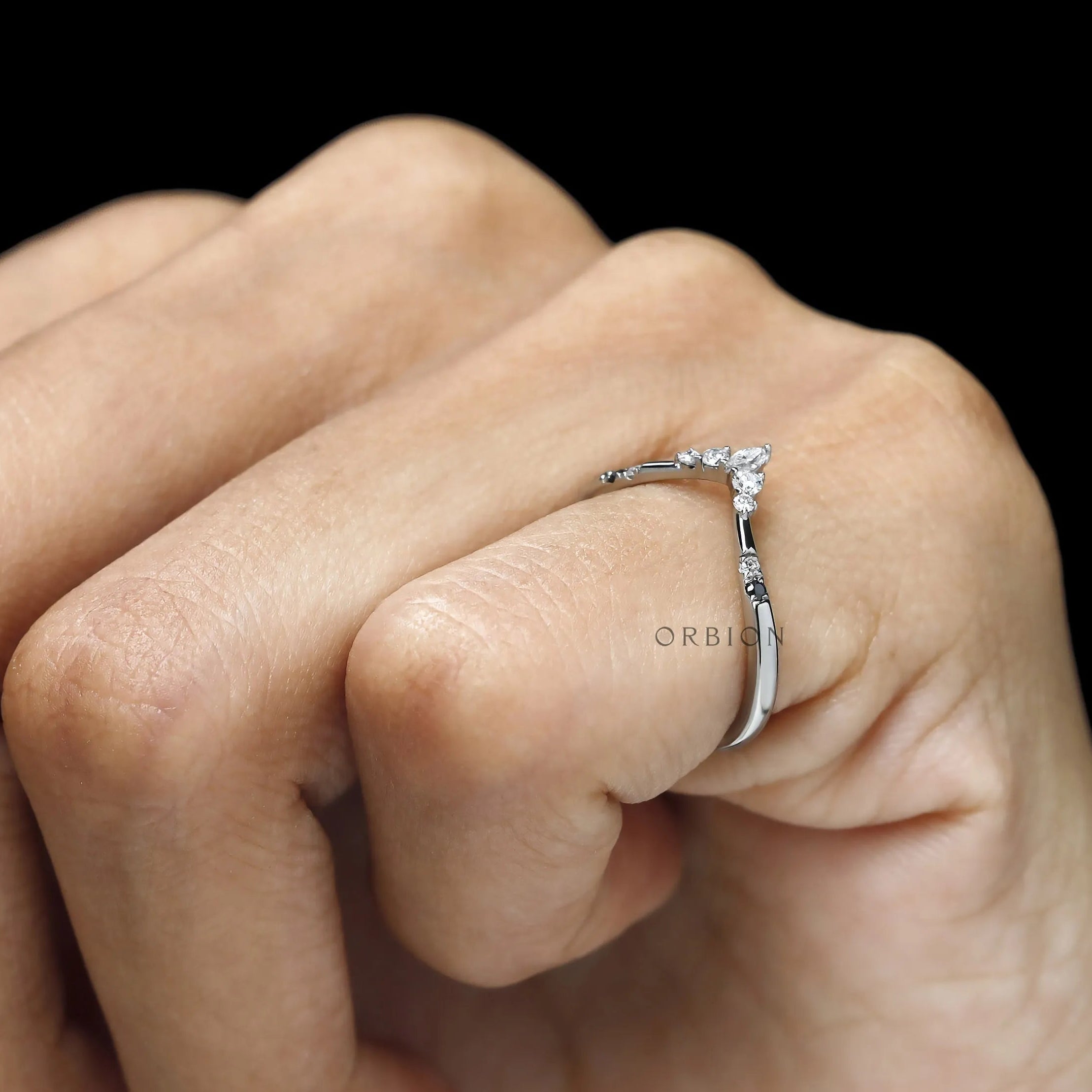 Unique platinum bridal band with contour design