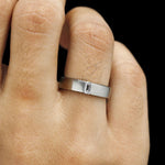 Men’s platinum thumb ring with matte finish and baguette lab diamond, available with moissanite option

