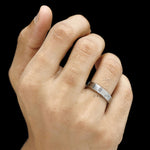 Men’s platinum wedding band with matte finish and baguette diamond, 5 mm wide comfort fit ring