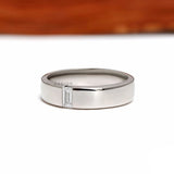 Platinum promise ring for men with baguette cut diamonds, comfort fit design and 5 mm wide band