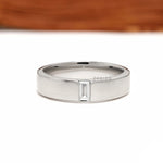 Unique platinum baguette diamond band for men featuring matte finish and modern anniversary ring design