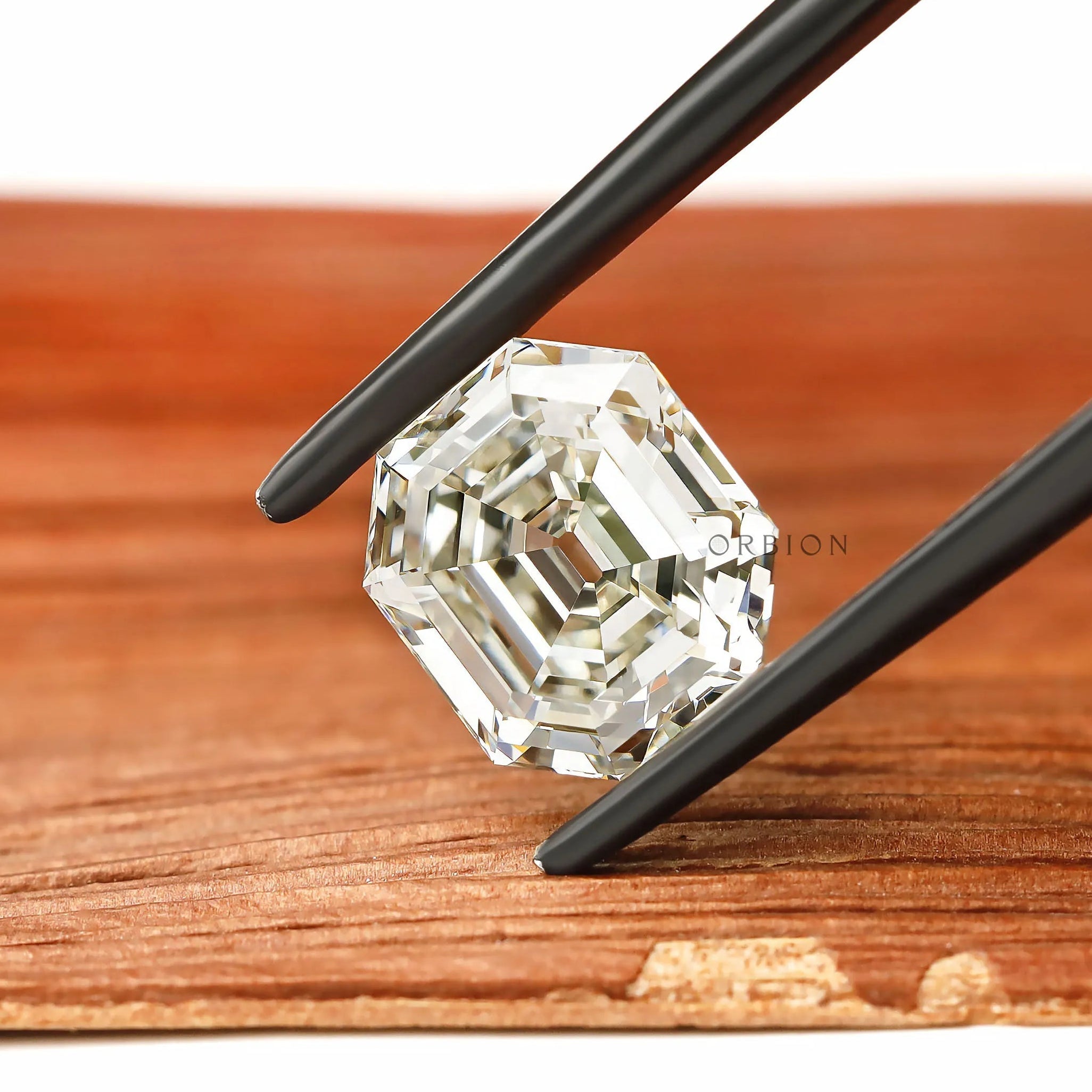 Off white asscher old mine cut elongated lab diamond 