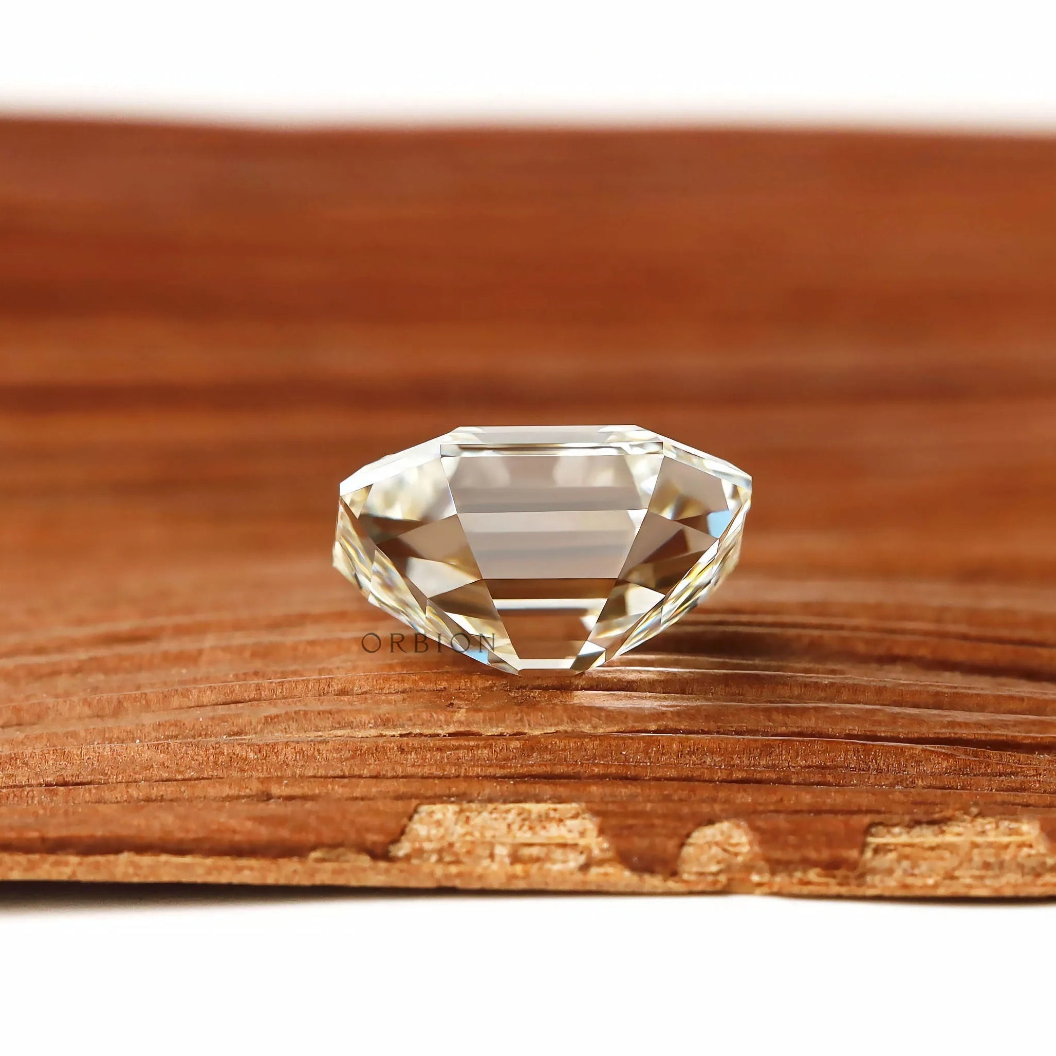 Off white asscher shaped lab diamond antique cut